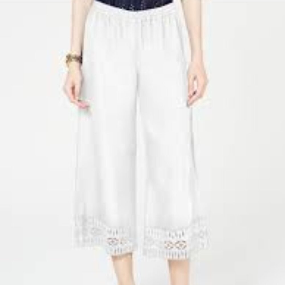 Michael Kors women's size XL double wide leg 100% linen lace bottomed crop pants
